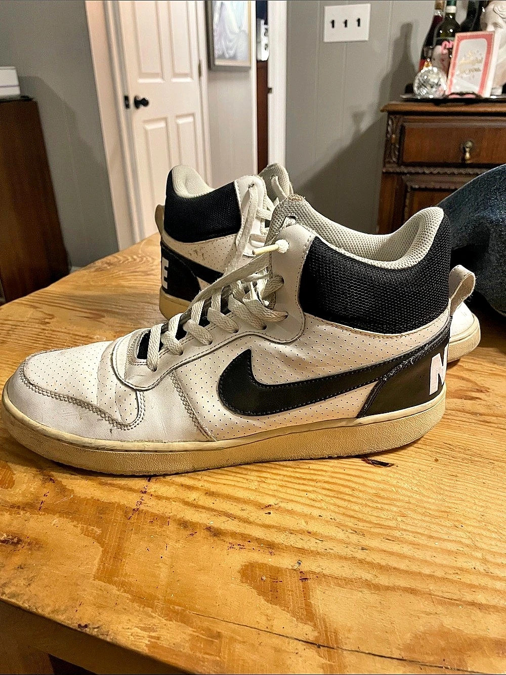 Nike Dunk High-Top Sneakers in White & Black US 12